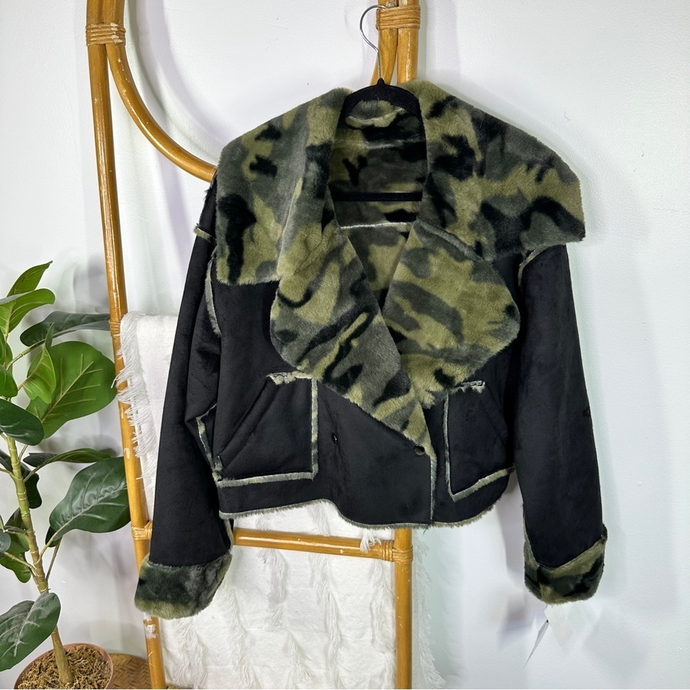 NWT Anthropologie NVLT Green Camo Cropped Jacket sz L